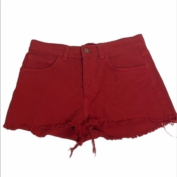 John Galt Red Shorts with Unfinished Hem - Picture 1 of 8